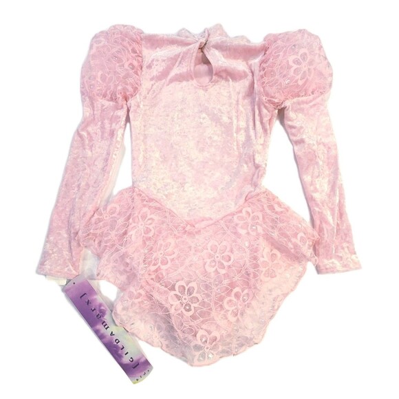Gikda Marx VTG Kids High Neck Velvet Lace Skirted Princess Pink Leotard Sz 6X/7 - Picture 9 of 15
